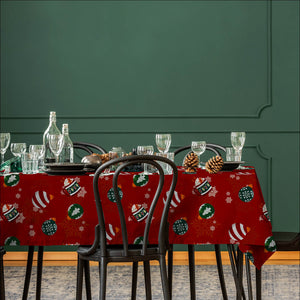 Tovaglia natalizia in tessuto con motivo addobbi natalizi