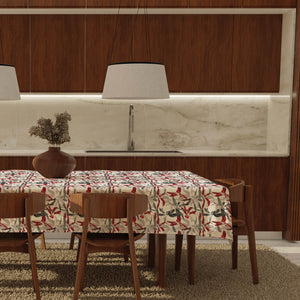 Tovaglia felpata cerata IDROREPELLENTE a fantasia foliage rosso