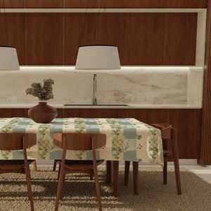 Tovaglia felpata cerata IDROREPELLENTE a fantasia check mandarini