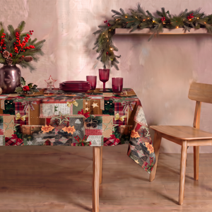 Tovaglia Antimacchia in PVC – Fantasia Patchwork Shabby Natalizio