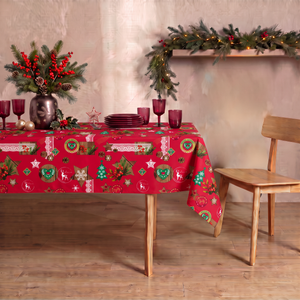 Tovaglia Antimacchia in PVC - Fantasia Tradizionale "Natale Vintage"