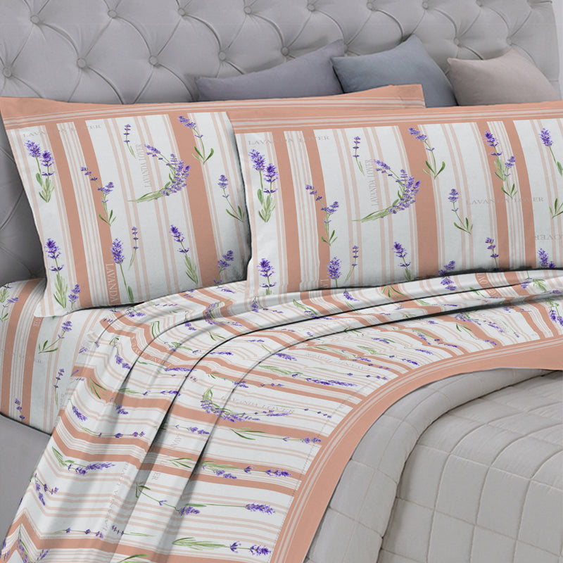 Set di biancheria da letto in cotone viola a righe Set di biancheria da letto in cotone viola a righe