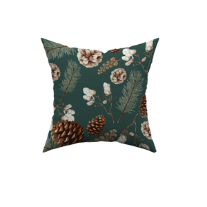 Cuscino Decorativo Natalizio Double Face in Vellutino "Botanical Pine" – Verde Bosco
