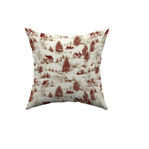 Cuscino Decorativo Natalizio Double Face in Vellutino "Winter Village Toile" – Avorio e Rosso
