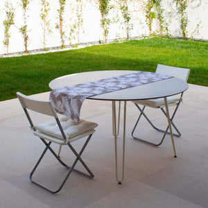 Set da 1 runner fantasia fogliame + 2 cuscini seduta tinta unita