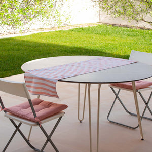 Set da 1 runner rigato + 2 cuscini seduta tinta unita