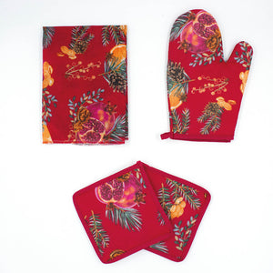 Set cucina natale decoro agrumi e pigne