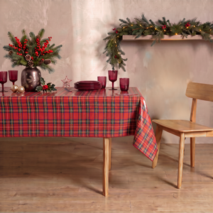 Tovaglia Antimacchia in PVC - Fantasia Tartan Natalizio Rosso