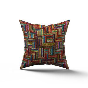 Cuscino salotto in vellutino decoro lana colorata