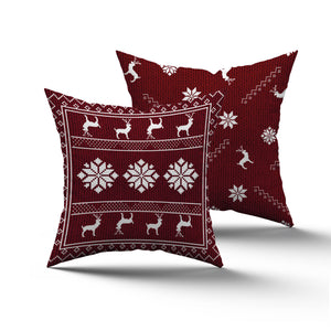 Cuscino Decorativo Natalizio Double Face in Vellutino "Nordic Deer" – Rosso Burgundy